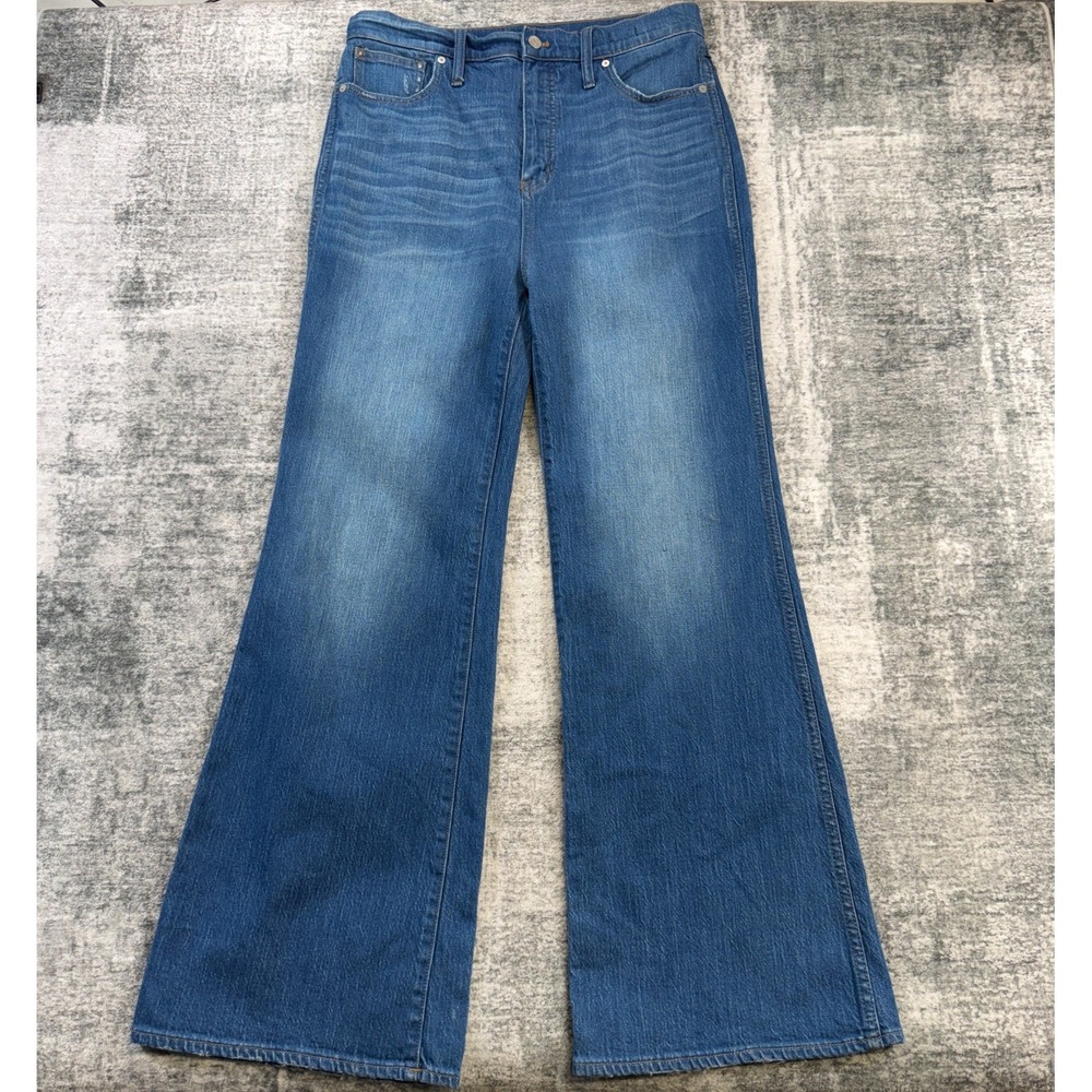 Madewell High Rise Flare Jeans Womens 32 Whiskered Denim Stretch Bell Bottom